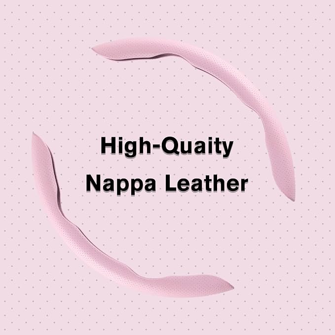 Car Nappa Leather Steering Wheel Cover, Segmented Steering Wheel Protector, Universal 99% Car Wheel Cover Protector (Pink)