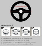 Steering Wheel Covers Universal 15 inch - Genuine Leather, Breathable, Anti Slip & Odor Free (White Line, M(14" 1/2-15" 1/4))