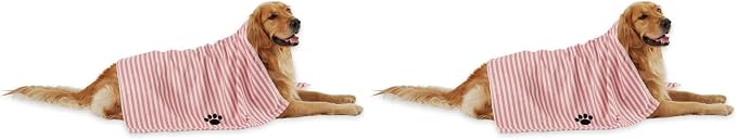 Pet Grooming Microfiber Towel, Striped Collection, X-Large, 41x23.5, Rose (Pack of 2)