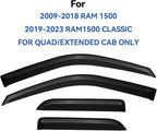 Window Visors Rain Guards for 2009-2018 Dodge Ram 1500 Quad Cab, Out-Channel Window Vent Wind Deflectors Visors Shades for 2019-2023 Ram 1500 Extended Cab Classic Model
