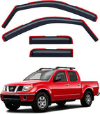 in-Channel Rain Guards for Nissan Frontier 2005-2021 & Suzuki Equator 2009-2012 Crew Cab, Window Visor Shields Vent Deflector Shade Wind Dark Smoke 2006 2007 2008 2010, Tape-On Inside-Mount, 4PCS