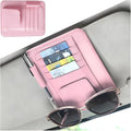 Car Sun Visor Organizer, PU Leather Vehicle Visor Document Storage Pocket for Sunglass Card Pen, Multifunctional Automotive Interior Holder Accessories, Universal Fit (Pink)