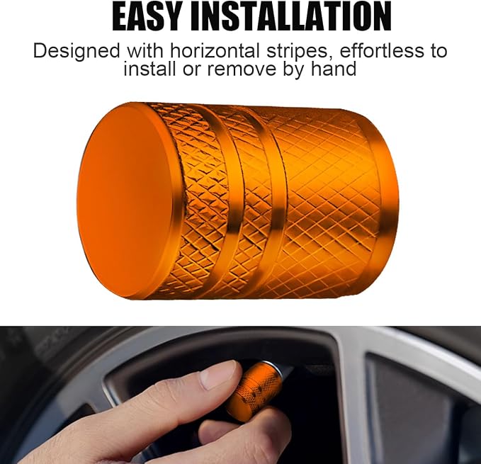 Tire Valve Stem Caps - (4 Pack) Premium Metal Air Caps with Plastic Liner, Durable, Corrosion Resistant and Leak-Proof, Universal Fit for Cars, Trucks, Motorcycles, and Bikes - Orange
