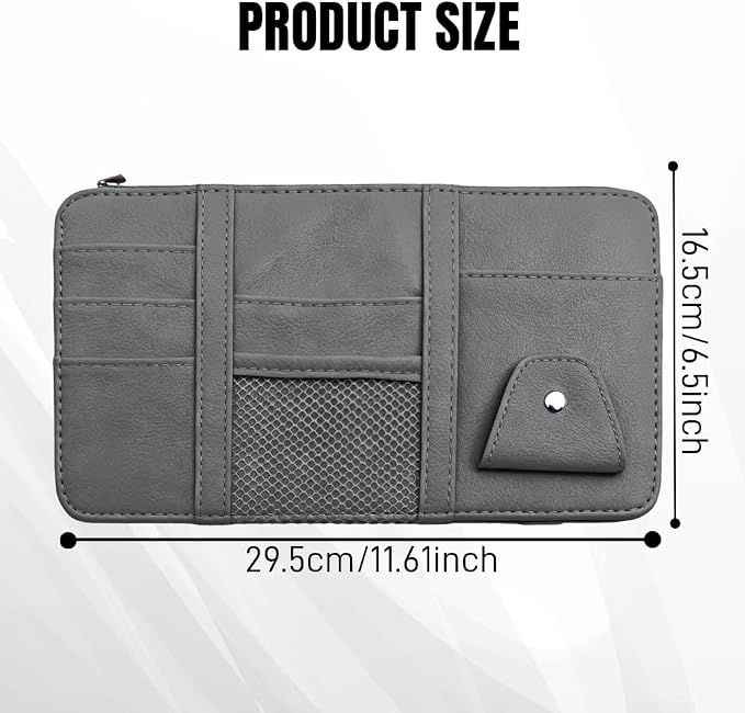 Car Sun Visor Organizer, Truck Visor Organizer, Leather Multi-Pocket Auto Visor Storage Pocket Pouch Holder with Zipper, Auto Accessories Storage Bag for Driving License Card Pen (Grey)
