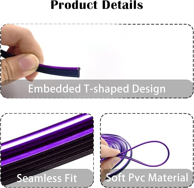 Car Interior Trim Strips,Universal 9.8 ft Car Electroplating Decoration Styling Door Dashboard, Flexible Interior Trim Accessories with Installing Tool(Purple)
