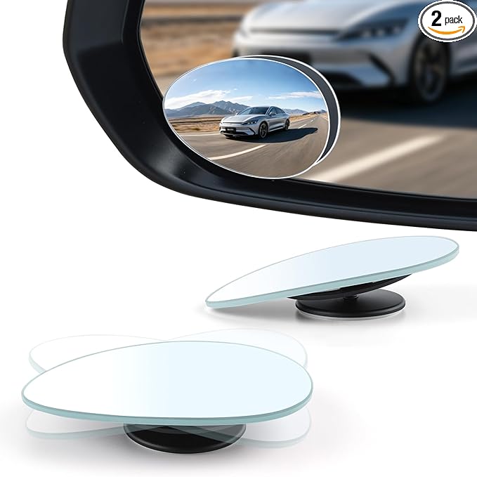 Blind Spot Mirror, Oval HD Glass Frameless Convex Rear View Mirror with wide angle Adjustable Stick for Cars SUV and Trucks, Pack of 2