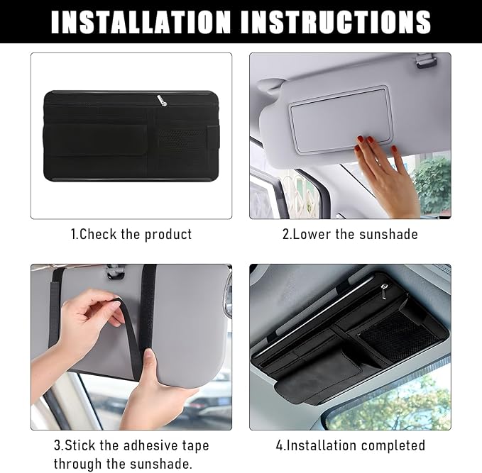 Yourkar Car Sun Visor Organizer, Soft Leather Surface Eyeglasses Note Card Holder Car Storage Bag, Scratch-Resistant Waterproof Auto Sunshade Organizer Bag, Car Accessories (Blue)
