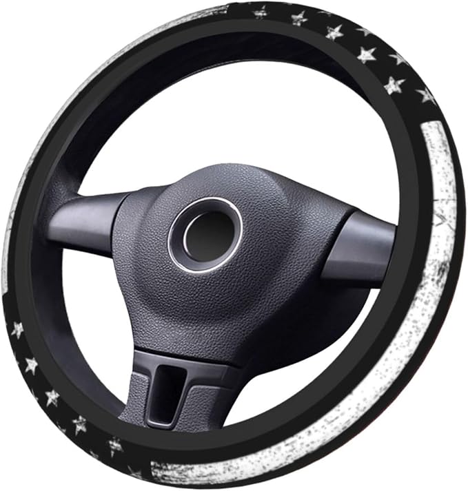 Thin Red Line 3-Pc Car Set: Steering Wheel Cover & 2 Car Coasters | Firefighter Anti-Slip Breathable Universal for 14.5 -15.5 Inch Car Wheel Cover Suitable for Men Women