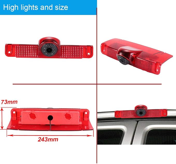HD IP68 Third Roof Mount Brake Lamp Rear View Reverse Backup Camera Angle and Distance Adjustable Compatible with Chevrolet Express GMC Chevy Savana Exporer Cargo Van (Reversing Camera)