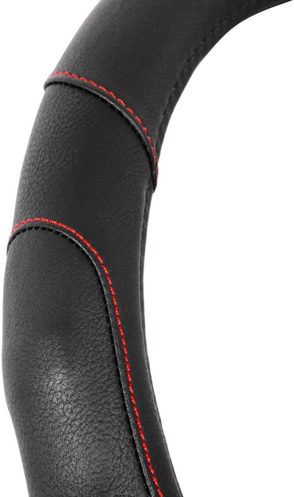 GripDrive Faux Black Leather Steering Wheel Cover for Car Truck Van SUV, Standard 15 inch Size, Red Accent Stitched Car Steering Wheel Cover Vehicle & Auto Accessories
