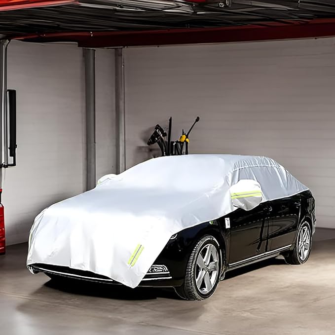 Half Car Cover All Weather Car Body Cover Sunshade Cover Snow Cover Waterproof Snowproof Universal 210D Oxford Fabric (Fit Sedan Length 176'' to 193'')