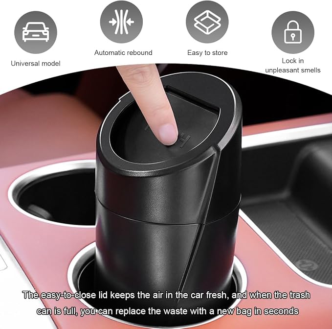Car Trash Can with Lid, Mini Car Garbage Bin Leakproof Cup Holder Trash Can, Multipurpose Organizer Door Pocket Trash Cup Fits Auto Home Office, Universal Garbage Can (Light Blue)