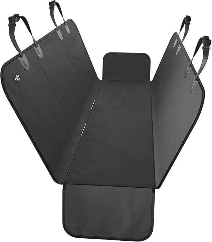 Waterproof Hammock Standard Car Seat Cover, Fits Sedans Hatchbacks Crossovers Coupes Compact Vehicles, Secure Convertible Travel Bed Protects Backseat Cargo from Dogs, Black w/Black Trim