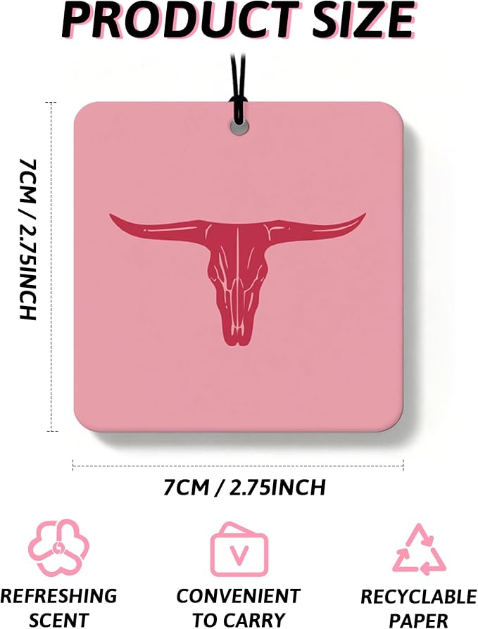 Dusty Pink Boho Western Orange Car Air Freshener 4 Pcs, Cow Skull Cactus Cowgirl Boots Square Hanging Air Freshener for Closet Drawer Books, Western Car Accessories Mirror Decor for Women