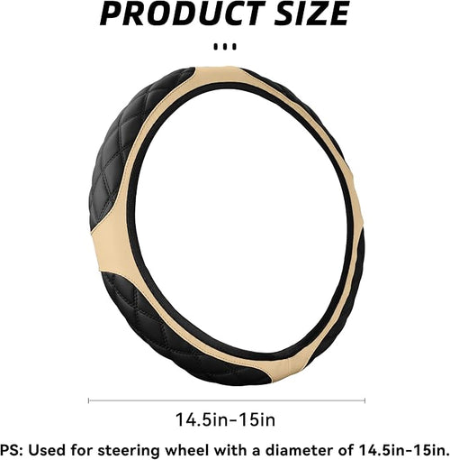 15 Inch Car Leather Steering Wheel Cover, Automotive Accessories Elastic Breathable Anti-Slip Soft Wheel Protector Fits Men and Women, Suitable for SUVs, Trucks, Vehicles and RVs (Beige)