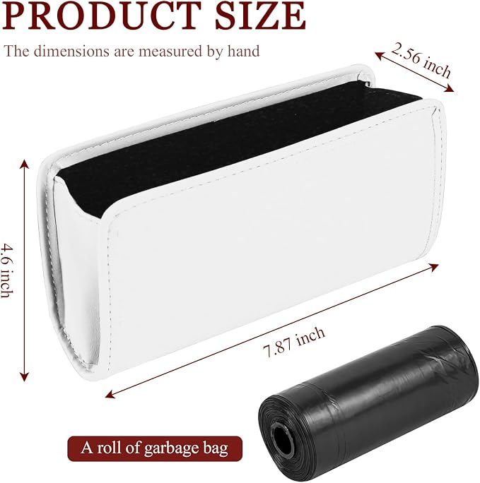 Car Trash Can, Leather Waterproof Automotive Garbage Can with Trash Bag, Hanging Mini Vehicle Trash Bin, Small Auto Door Organizer Storage Pouch, Universal Car Accessories (White)