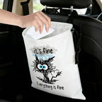 Black Cat Car Trash Bag - Waterproof Car Trash Bag Hanging Leakproof Car Garbage Bag - Washable Reusable Trash Bag for Car Interior Hanging Organizer Storage Vehicle Travelling Camping