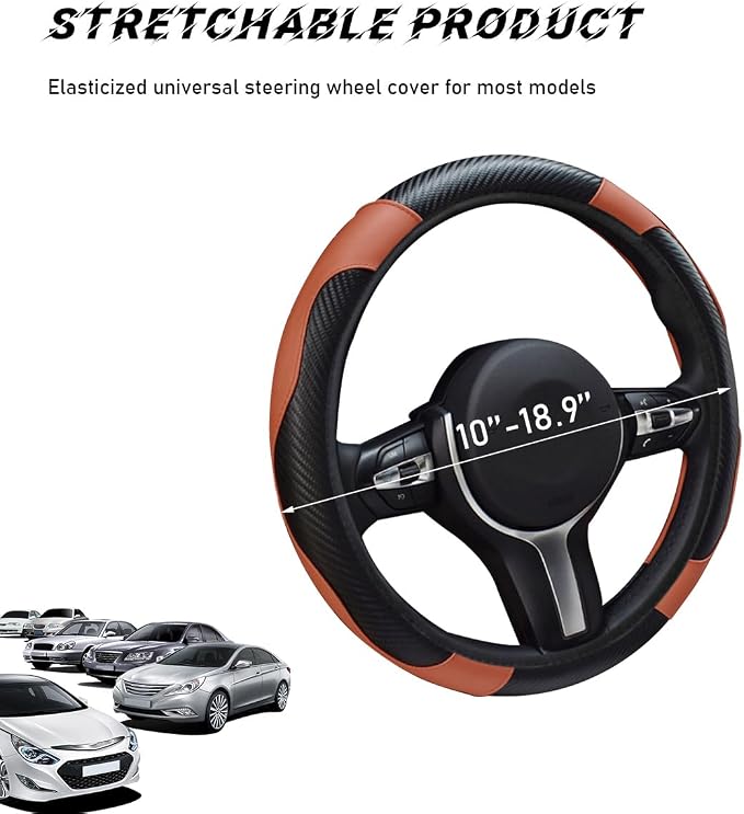 Car Steering Wheel Cover, 15 Inch Leather Breathable Auto Steering Wheel Protector, Comfortable Non-Slip Vehicle Steering Wheel Covers, Universal Car Accessories (Coffee, with Lining)