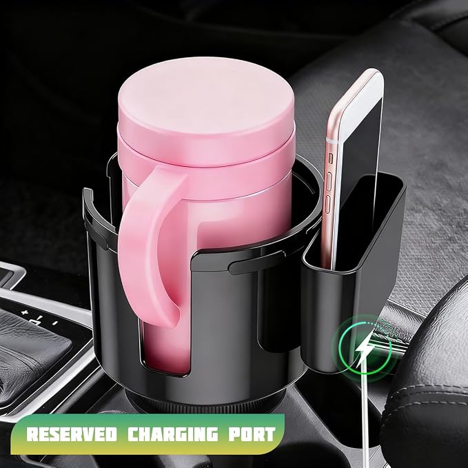 Car Cup Holder Expander, 2-in-1 Vehicle Water Bottles & Phone Holder with Adjustable Base, Versatile Automotive Interior Storage Accessories, Universal for SUV Truck Sedan