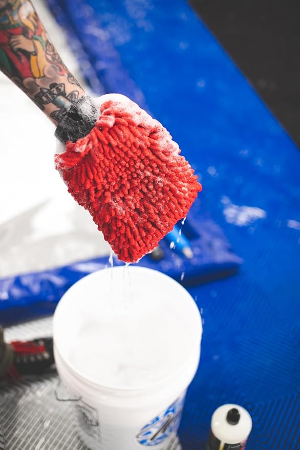 Premium Chenille Microfiber Knobby Wash Mitts - Perfect for Car Washing and Detailing; Scratch-Free, Lint-Free, Double-Sided, Plush, and Absorbent; Red (2-Pack)