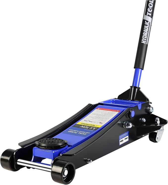 Heavy Duty Hydraulic Floor Jack, Low Profile, Steel Racing Jack w/2 Piston Quick Lift Pump, 4"-21" Lift, 3.5 Ton (7000lb) Capacity, Blue