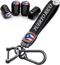 PR Flag Tire Valve Stem Caps and Genuine Leather Car Keychain Keyring Compatible with Puerto rico Flag Accessories (Puerto Rico)