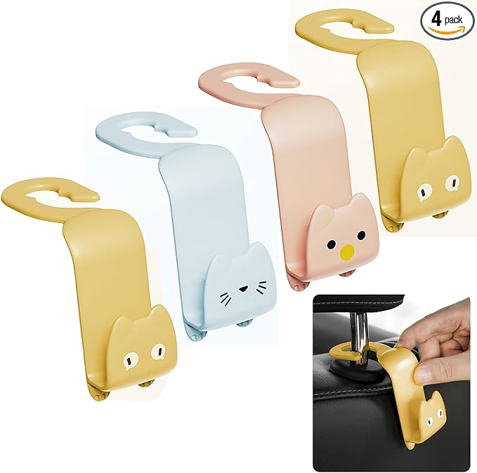 Fashion Car Seat Back Organizers, 4 Pack Universal Headrest Hooks, Bag Holder, Automobile Seat Back Hanger for Purse Bags and Coats (Random Color)