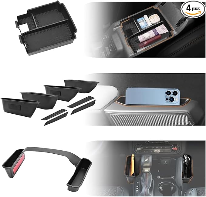 3 PCS Trunk Organizers for 2025 2026 Ford Bronco 4 Doors Automatic Transmission ONLY with Center Console Organizer, Door Handle Storage, Gear Shift Organzier (Not for Sport&2Door)