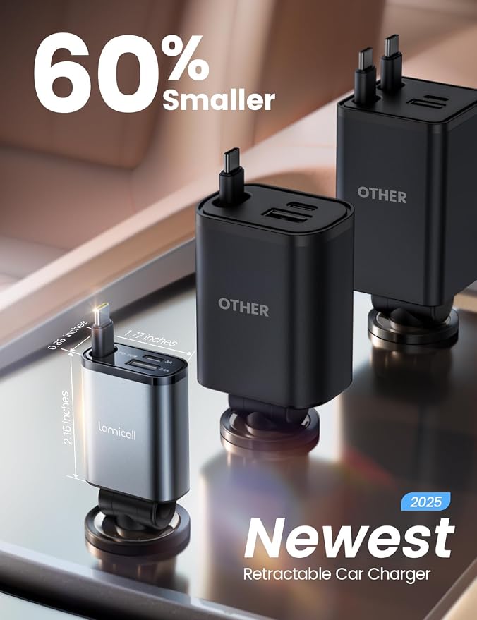 Car Charger USB C for iPhone 17 16 15 Fast Charging [60% More Compact] 57w Type C Retractable Car Charger Fit Samsung Galaxy S25 S24 Ultra Pixel Android, Car Accessories Gifts for Men Women