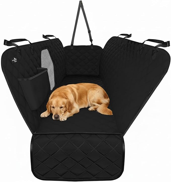 Dog Car Seat Cover for Back Seat, Waterproof Pet Protection Hammock, SUV Truck Car Backseat Protector with Safety Features, XL, Black