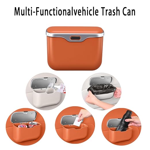 Car Trash Can with Lid - 2-in-1 Leather Top Car Garbage Can & Storage Box | Leakproof, Waterproof Hanging Auto Trash Bin for Back of Seat, Door, SUVs, Trucks, Sedans Grey