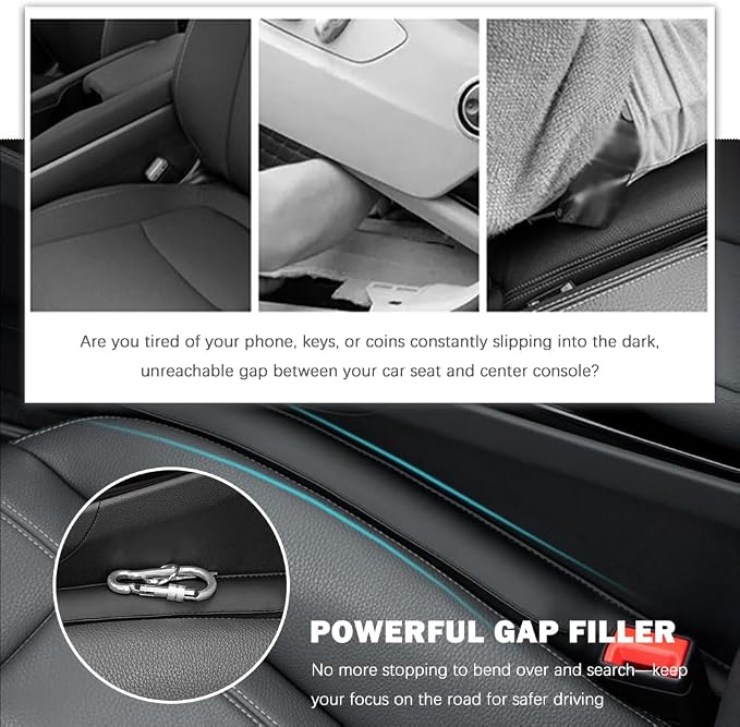2026 New Leather Car Seat Gap Filler 2 Pack,Premium Car Seat Gap Plug Blocks Phones/Keys from Falling,Universal in Between Cars Seats Catcher for Most Cars/SUVs/Trucks
