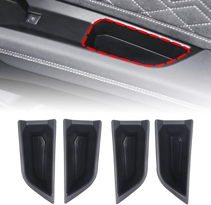 Front Rear Door Side Storage Box Compatible with Audi Q4 E-Tron 2022 2023 2024 2025, 4PCS Car Door Side Armrest Grab Handle Groove Storage Organizer Tray Pocket Slot Mat Insert Accessories