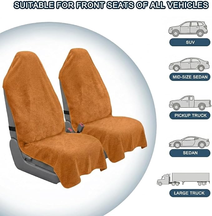 Car Seat Towel Cover, Universal Front Seat Protector for Cars, SUVs and Trucks, Sweat Towel Car Seat Cover for Gym, Yoga, Swimming, Pets and Family Travel, Golden Sunset, 2 Pack
