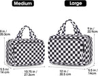 Travel Toiletry Bag for Women Large Hanging Makeup Bag Organizer Toiletries Bag for Full Size Essentials Accessories Cosmetics (Black Checkerboard (Large))