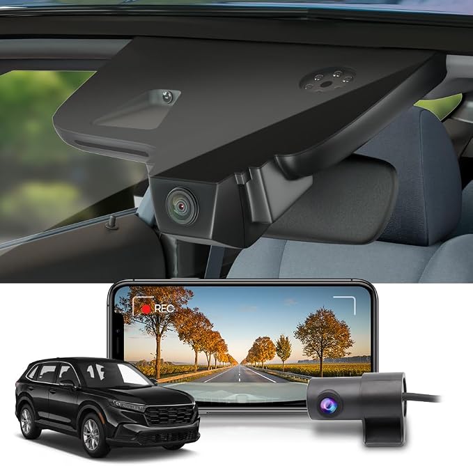 Front 4K+Rear 1080P Dash Cam Adapts for Honda CR-V 2023-2026 & Hybrid (Black), OEM Factory Look, 2 Way HD Video, Built-in WiFi & APP, Loop Recording, G-Sensor, Easy to Set, 128GB Card