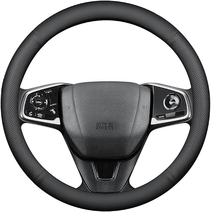 New Nappa Leather car Steering Wheel Cover, Anti-Slip, Safety, Soft, Breathable Full Surround Universal 15 inch Black