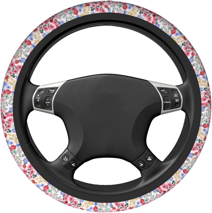 Millefleurs Different Flowers Pink Steering Wheel Cover Car Accessories Cute for Women Girls Girly Universal 15 Inch Neoprene Auto Interior Decor Anti Slip Car Truck Protector