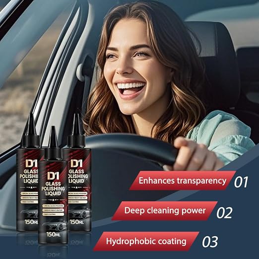 D1 Glass Polishing Liquid, 2025 Upgrade Car Glass Oil Film Remover and Auto Scratch Repair Compound, Car Glasses Polishing Compound, Anti-Fog Hydrophobic Coating Spray with Sponge (1)