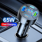 USB C Car Phone Charger Adapter 5 in 1 Multi Port PD30W &QC3.0 Super Fast Charging, 65W Cigarette Lighter USB Charger for iPhone/Android/Samsung/iPad Pro and More (White)