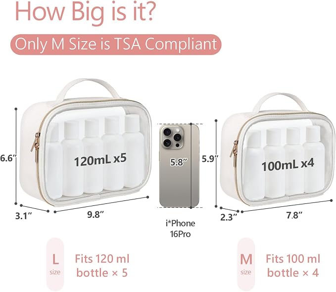 Clear Makeup Bag - TSA Approved Toiletry Bag for Carry-on & Checked Luggage, Water Resistant Car Storage Organizer with Reinforced Seams