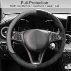 Breathable Steering Wheel Cover Microfiber Leather with Center Mark Design Universal Medium Size 14 1/2-15 Inch Gray and Black