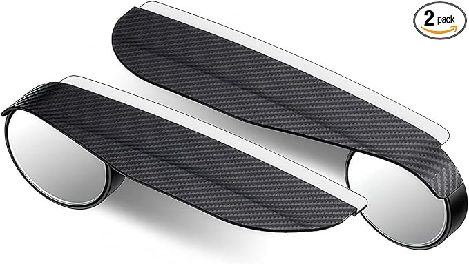 2PCS Car Rearview Blind Spot Mirror, ABS Side Mirror Rain Guard with 360 Degrees Blind Spot Mirror, 2-in-1 Carbon Fiber Rain Eyebrow, Universal for Most Cars (Black)