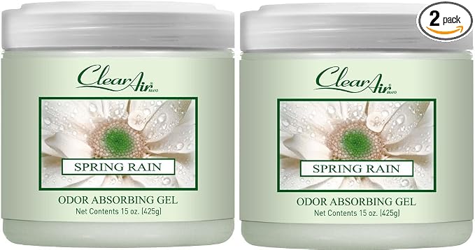 15oz Gel Odor Eliminator - Absorb & Remove Strong Odors from Pets, in Bathrooms, Basements, Garage, Cars, RVs & Boats - Eliminate Tough Odors with Essential Oils (Spring Rain, 2-Pack)