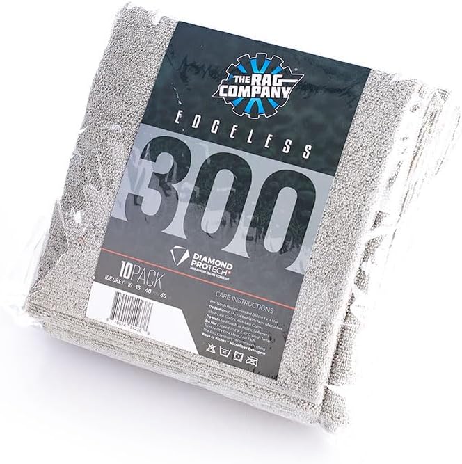 Edgeless 300 - Microfiber Detailing Towels, Perfect for Removing Polishes, Sealants, and Glaze; Great for Interior Cleaning and Dirty Jobs; 300GSM, 16in x 16in, Ice Grey (10-Pack)