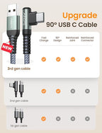 AINOPE USB to USB C Cable [5-Pack, 3.3ft] 3.1A Type C Charger Fast Charging, Right Angle USB to C Cable for Galaxy A15 A25 A35 A55 A54, S10+ S10 S9, Note 20 10 9, LG V30, Moto G, iPhone 16 15 Cord