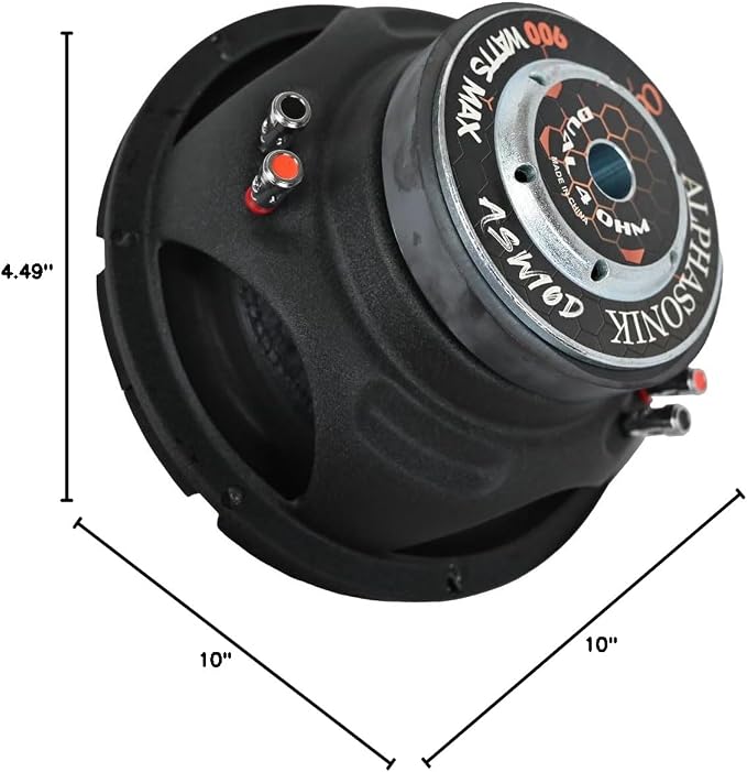 ASW10D AS Series 10" 900 Watts Max / 300 Watts RMS Dual 4 Ohm Car Subwoofer Stamped Steel Basket with Stronium Magnet Non Pressed Paper Cone Audio Speaker Bass Sub Woofer