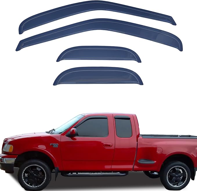 Tape On Window Visors Compatible with 1997-2003 Ford F-150,1997-1999 F-250 Super/Extended Cab, Side Vent Window Deflector Rain Guard Shade,Truck Accessories-4pcs