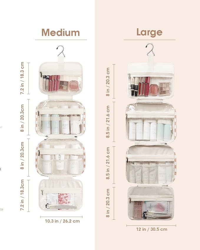 Hanging Toiletry Bag for Women Travel Makeup Bag Organizer Toiletries Bag for Travel Size Essentials Accessories Cosmetics (Light Checkerboard (Medium))