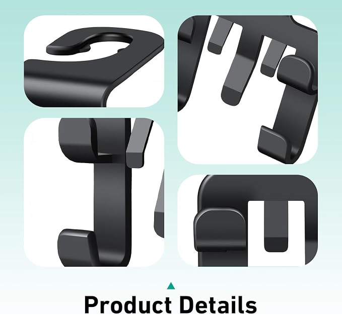 2 PCS Car Headrest Hooks, Multi-functional Seat Back Hanger for Phone & Bag & Umbrella, ABS Load Capacity Hidden Hanging Hook, Interior Organizer for Most Vehicles (Black)